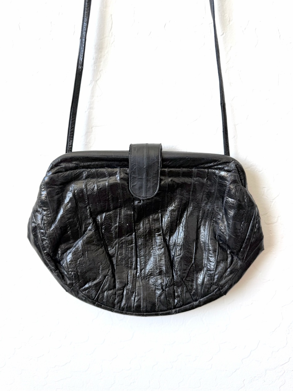 Vintage 1980s Genuine Black Eel Skin Crossbody